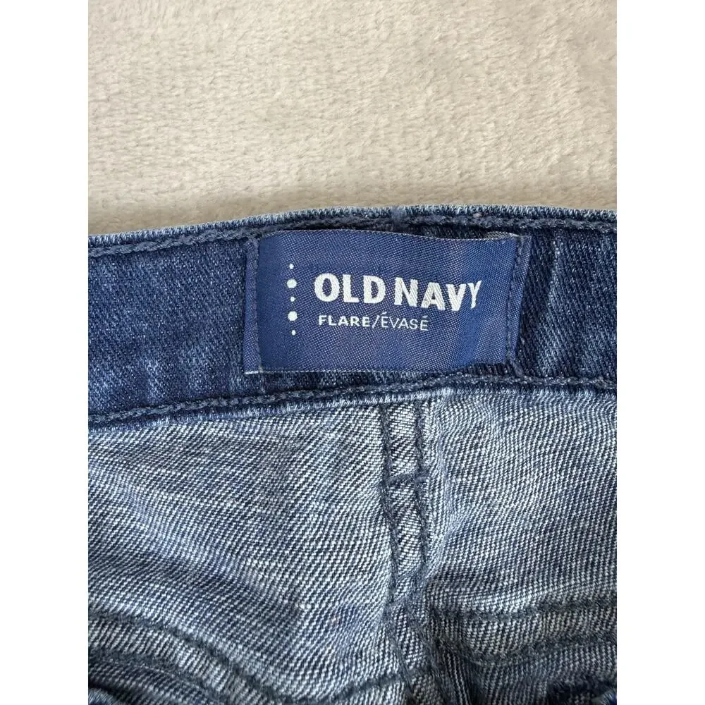 Old Navy Girls 12 Flare Jeans Medium Wash Patch Pocket Stretch Y2K Boho